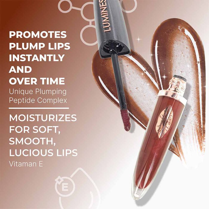 Luminess Cosmetics Hot Kiss Brown Sugar Lip Plumper before and after results showing visibly fuller, smoother, and more voluminous lips.